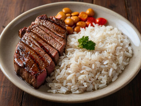 Typical Brazilian lunch rice beans and a beef steak