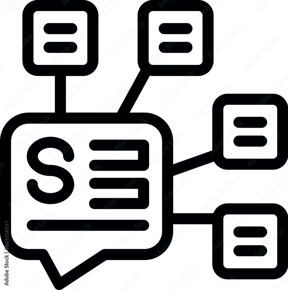Poster icon of search engine optimization strategy connecting data with lines and boxes