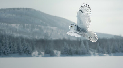 snowy owl flight over a winter landscape showcasing the beauty of nature and wildlife