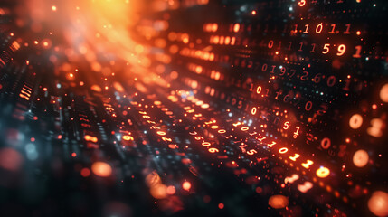 Obraz premium Abstract technology futuristic background with glowing neon lights and numbers. Machine learning algorithms illustration.