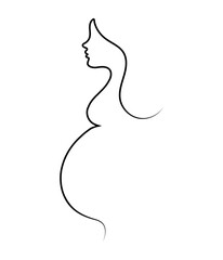 Silhouette of pregnant woman with long hair. Simple beautiful logo or icon of pregnancy, gynecology .Mother's Day
