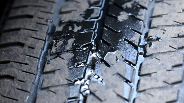 soapy water and bubbles used to locate a hole in a flat tire