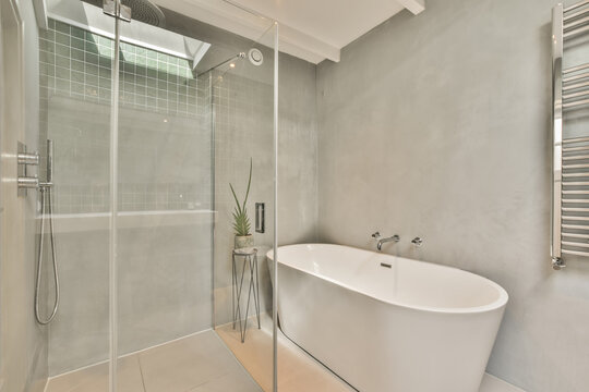 Modern Bathroom with Freestanding Tub and Glass Shower