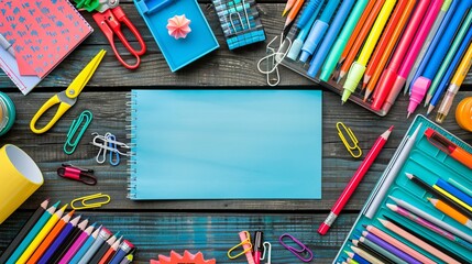 Essential school supplies for students and teachers. Including books, pens, pencils, and other essential items for education and office work.