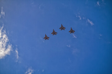 Aerial Photograph of Four Airplanes Flying.