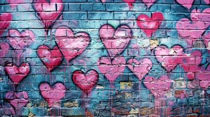MURAL ART ON BRICK WALL FEATURING HEART PATTERN