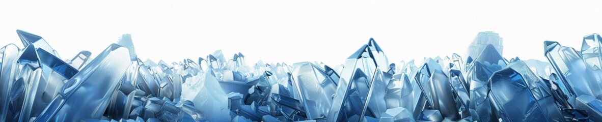 Obraz premium Wide view of a row of ice or crystal cubes columns on a white background, concept of cold winter, summer, Lucky Crystal, fresh background banner. 
