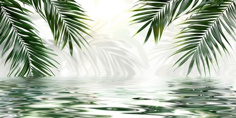 Empty display backgrounds with shadows of palm leaves above clear water, for summer product, cosmetic, spa, zen stylish product display backgrounds.