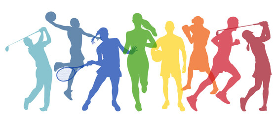 Sports.Set of athletes of various sports disciplines.Horizontal banner for sports schools.Vector illustration.