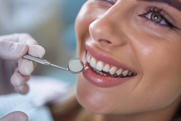 Fototapeta premium Close-Up of Womans Smile During Dental Exam
