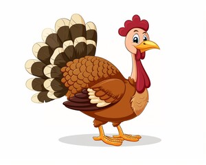 Happy cute smiling cartoon turkey illustration isolated on white background, children's book style illustration, for card, Thanksgiving, harvest, bird, banner.