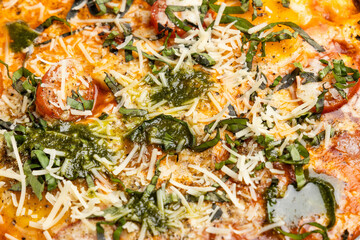 Neapolitan eggs with grated tomatoes, fresh basil and toast - Healthy breakfast