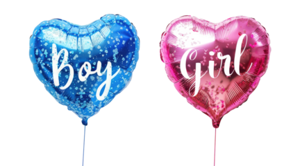Set of gender reveal balloons isolated on transparent background.