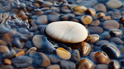 Smooth pebble in water symbol of fragility, AI Generative.