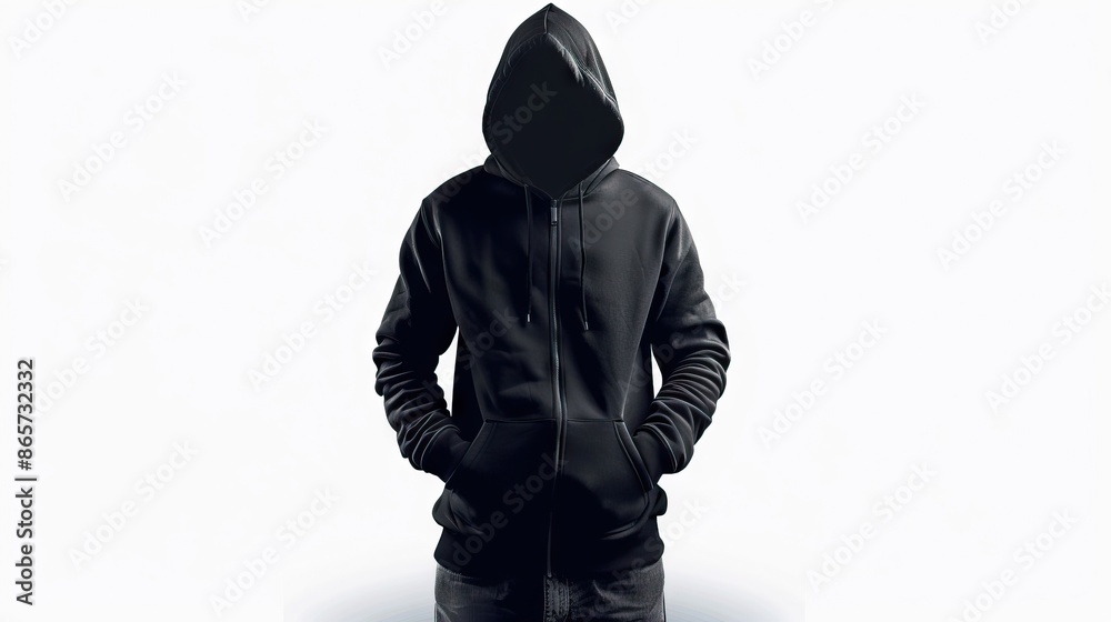 Poster male black hooded sweatshirt mockup for print design on white background.