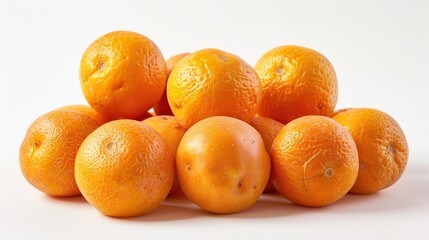 Close up of bunch of potatoes on white background.