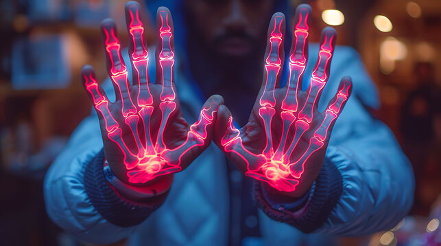 Fencer wrist stretch with x-ray overlay, preventive biomechanics concept, tendinitis avoidance model, guided sports rehab visualization, athletic joint care, performance recovery optimization