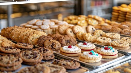 Variety of cookies showcased at bakery cafe
