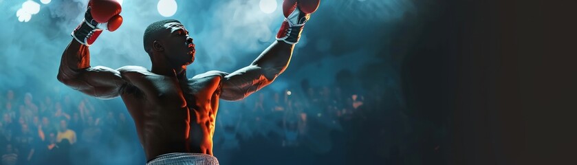 Boxer celebrating victory, sports, triumph and perseverance