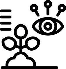 Line icon of a plant growing, being monitored by an eye, representing data analysis in agriculture