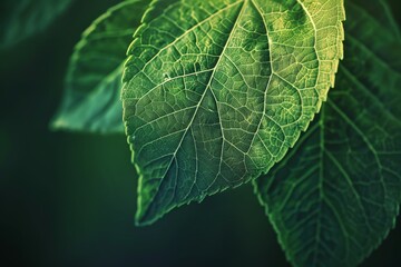Fototapeta premium Green leaf with backlighting on a dark background