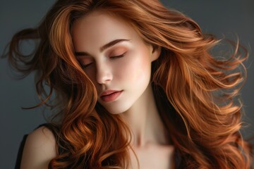 Fototapeta premium Woman with red hair and closed eyes, portrait