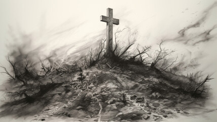 cross, grave, death, old burial