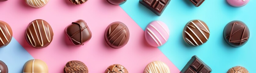 Obraz premium Sweet Delights: Minimalist Chocolate Candy Assortment on Pastel Background