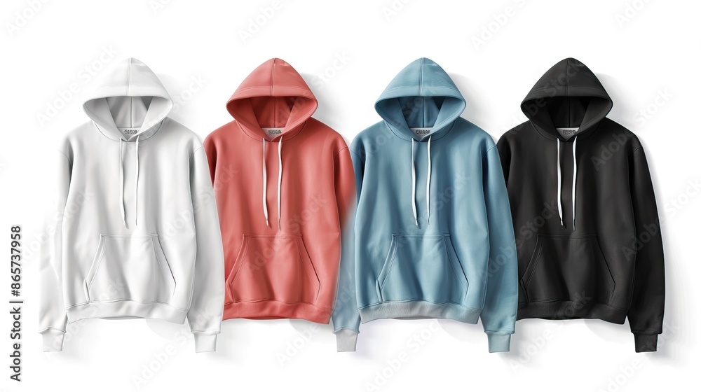 Poster Set of hoodies and sweatshirts on white background.