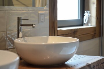 Fototapeta premium Contemporary Bathroom With Large White Bowl Sink
