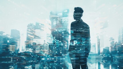 Businessman with source code overlay  representing programming and cybersecurity.