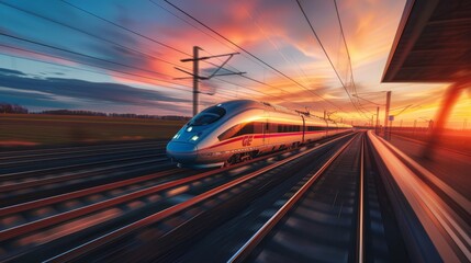 High-speed train at sunset - Generative AI