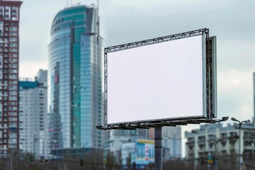 Fototapeta premium Billboard on the background of the city. Mock up