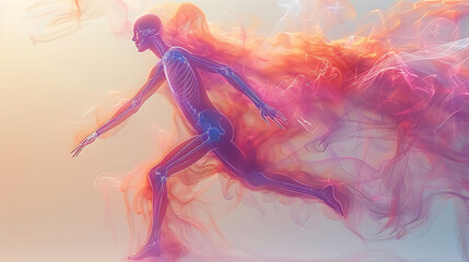 Fototapeta premium Ice skater in a vibrant abstract scene dynamic hip stretches with glowing xray hips illustrating prevention and recovery