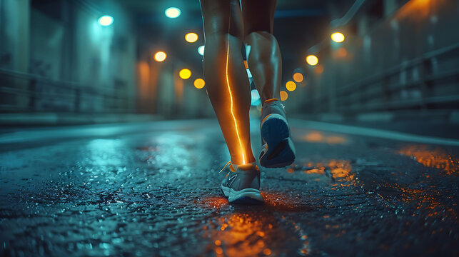 Highlight sprained hamstring making the injury prominently visible to underscore its impact on athletes' mobility and rehabilitation