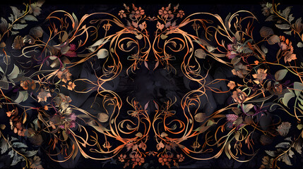 Intricate Art Nouveau Border Design Featuring Flowing Botanical Motifs and Elegant Floral Patterns