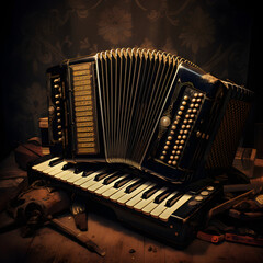 Preserving Melody: An Up-Close View of Vintage Accordion Instrument, With Hands Poised to Play