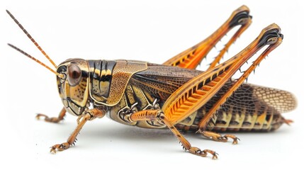 Fototapeta premium Grasshopper against white backdrop