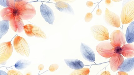 An artistic mix of orange and blue leaves accompanied by gentle petals, blending together against a light background. The elements create an impression of delicate beauty.