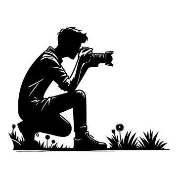 recommend clip art: A black silhouette smart photographer shot a photo with a photo lens zoom camera