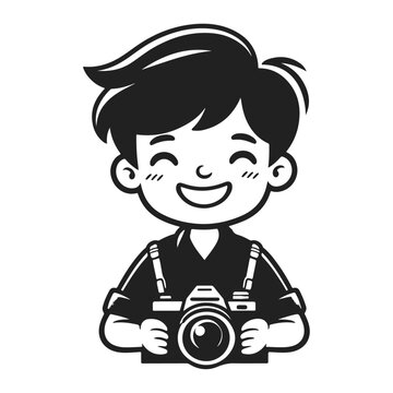 recommend clip art: A black silhouette smart photographer shot a photo with a photo lens zoom camera