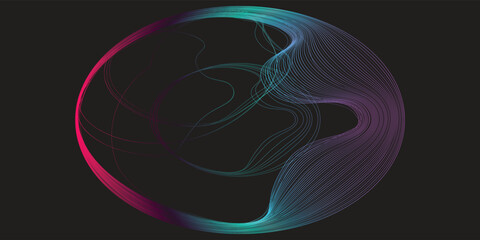 Vector abstract circles lines wavy in round frame colorful spectrum light isolated on black background with empty space for text in concept technology, digital, music, science circle vector line