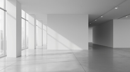 White open space office interior with blank wall