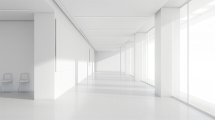 White open space office interior with blank wall