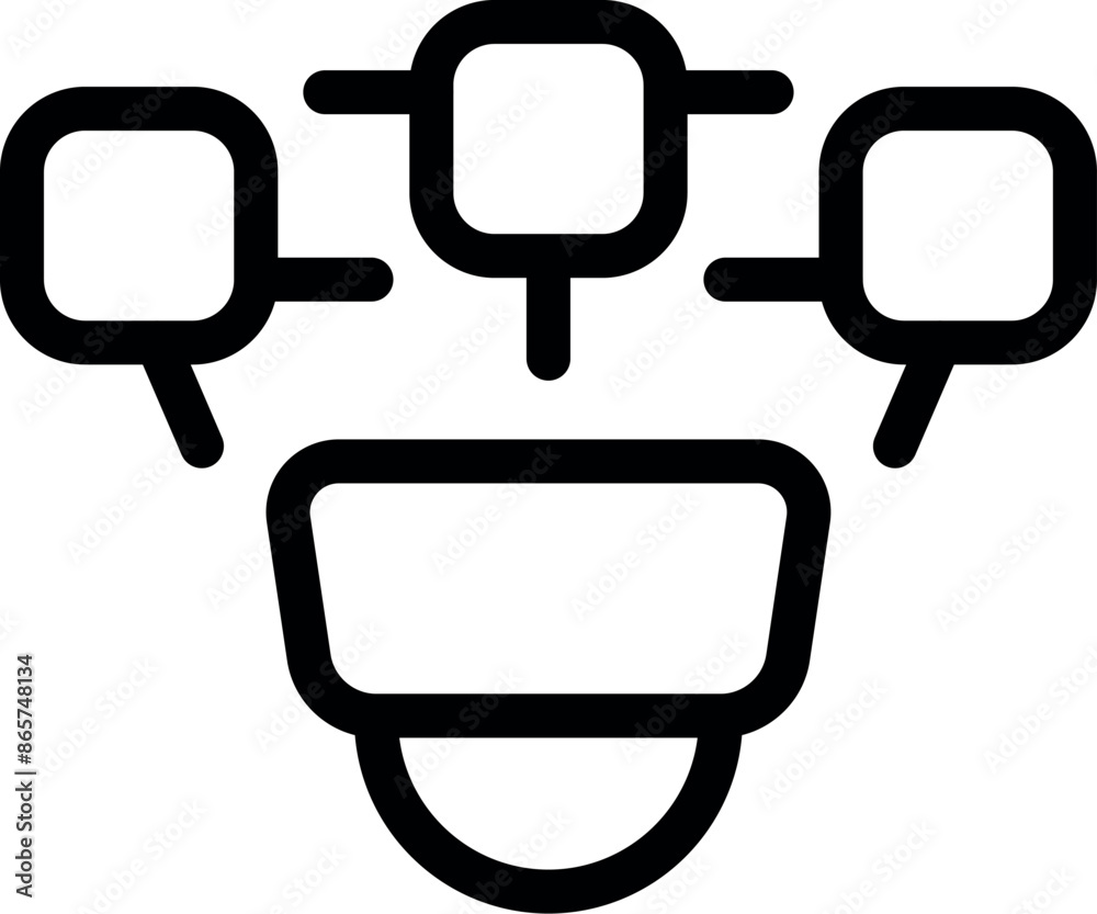 Poster bold line icon representing a smart home security system connecting multiple devices