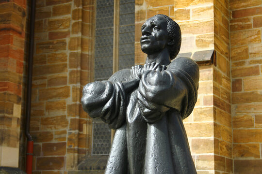 Zwickau, Germany - April 8, 2024: Monument to Thomas Muntzer, a German preacher and theologian of the Reformation who opposed Martin Luther and defied the feudal authority in Germany.