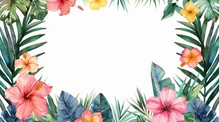 An exquisite border of colorful flowers and lush tropical leaves, designed with vibrant colors for a stunning visual appeal, creating a perfect frame for creative projects.