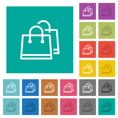 Two shopping bags outline square flat multi colored icons