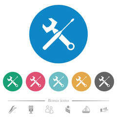 Wrench and screwdriver flat round icons