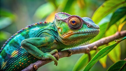 Obraz premium Chameleon blending in on a tree branch , camouflage, reptile, nature, wildlife, adaptation, hidden, disguise, tree, branch